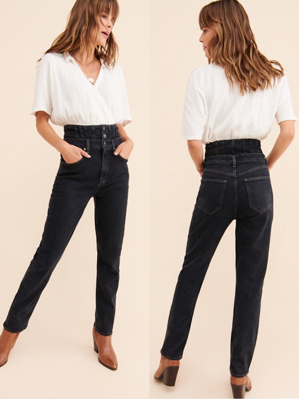 Agolde Remy High Rise Straight Corset Jeans In Black Size 24